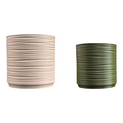 happimess Flo MidCentury Modern Indoor Ripple Eco-Friendly 3D Printed Planters with Drainage, (Set of 2)