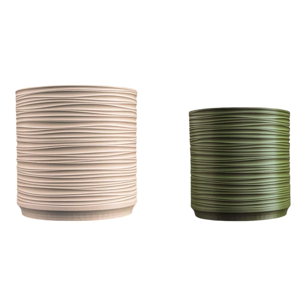 happimess Flo MidCentury Modern Indoor Ripple Eco-Friendly 3D Printed Planters with Drainage, (Set of 2)