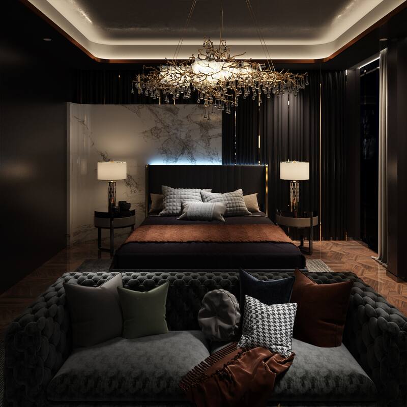 Modern Illuminated Bed Frame with Gold Trim - Chic Upholstered Design