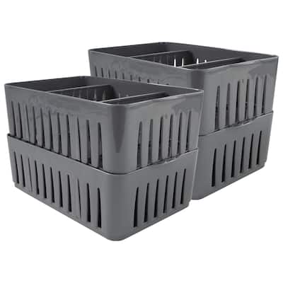 Simplify 4 Pack Stackable Organizer Bin with Adjustable Dividers in Grey