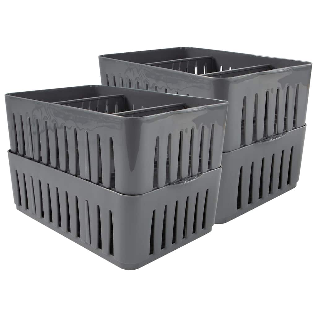 Simplify 4 Pack Stackable Organizer Bin with Adjustable Dividers in Grey