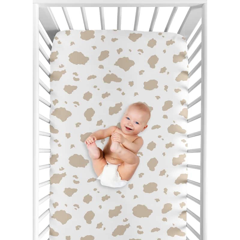 Sweet Jojo Designs Taupe and Cream Cow Print Boy Fitted Crib Sheet for the Western Cowboy Wild West Cow Farm Animal Collection