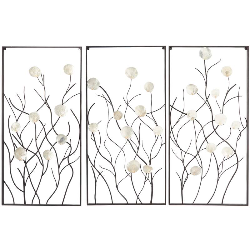 Metal Floral Wall Decor with Capiz Accents - Set of 3 Black - Roche River Decor