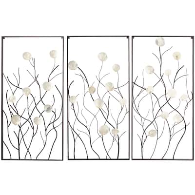 Metal Floral Wall Decor with Capiz Accents - Set of 3 Black - Roche River Decor