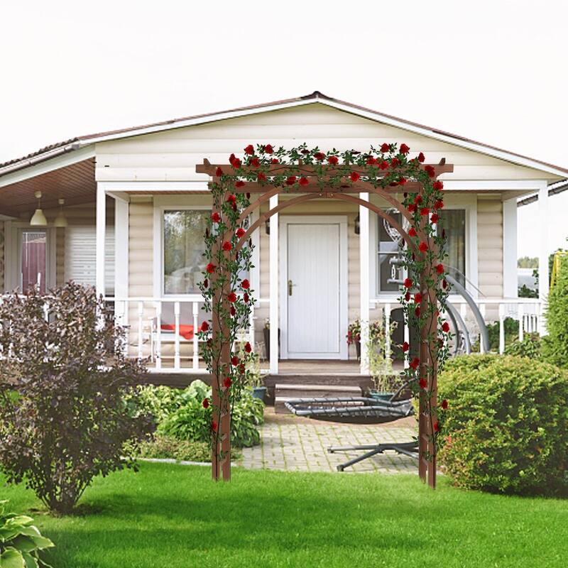 84.65" H Dark Brown Fir Wood Garden Arch for Climbing Plants with Rustproof Iron Frame - 62.99” x 23.62” x 84.65" (L x W x H)