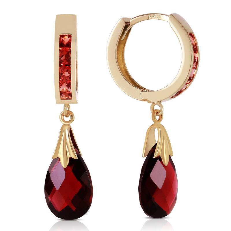14K Solid Gold Hoop Natural Garnet Gemstone Earrings Jewelry