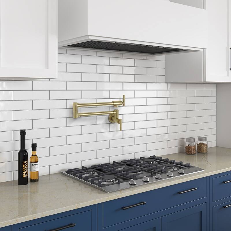 Modern Wall Mounted Pot Filler with Dual Swing Joints - Brushed Gold
