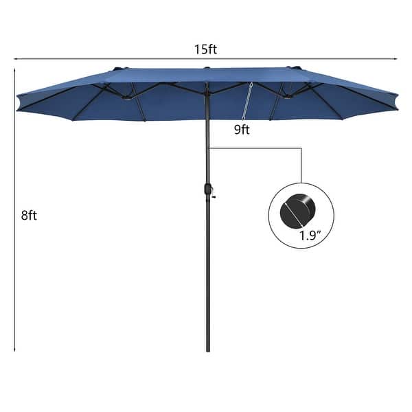 costway patio double-sided market umbrella crank 15' Beige Vented Top 74921356 New Beige Crafted with 12 sturdy ribs and thick metal pole Costway 15FT Patio Double-Sided Umbrella