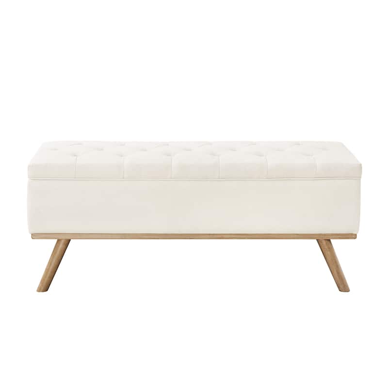 Modern Upholstered Storage Ottoman Button Tufted Storage Bench with Linen Seat End of Bed - 17.5 D X 50.4 W X 20.5 H