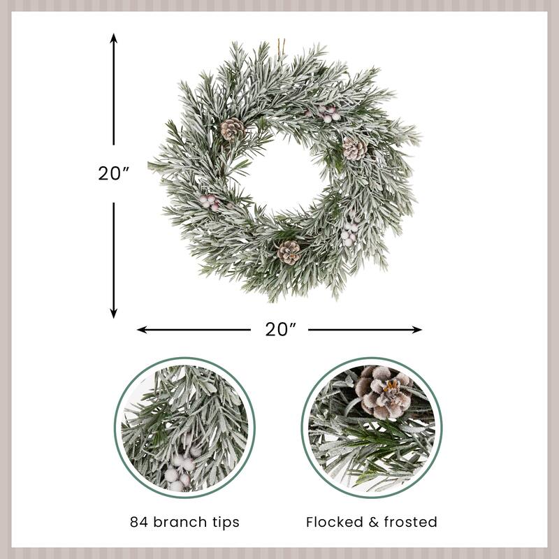 Pine Cones and Berries Flocked Rosemary Small Artificial Christmas Wreath - 20" - Unlit
