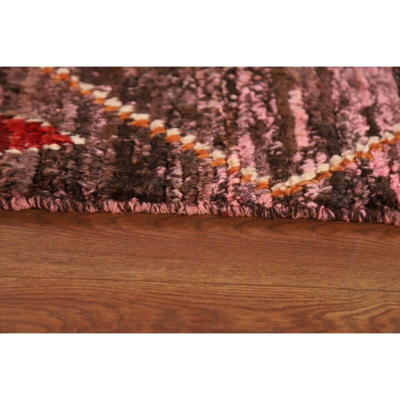 Hand Knotted Oriental 100% Wool Carpet Modern Tribal Pink Moroccan Runner Rug - 9' 10'' X 3' 1''