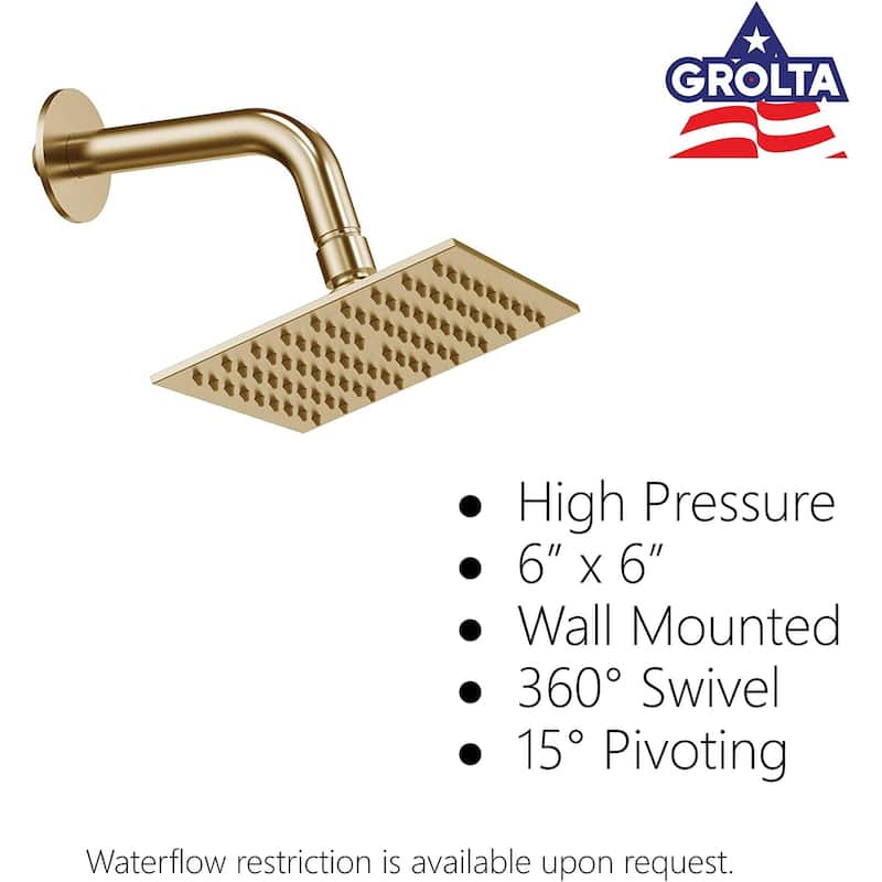 Dual Heads 12" Rainfall & High Pressure 6" Shower System w/ 3 Way Thermostatic Faucet - Brushed Gold - Brushed Gold