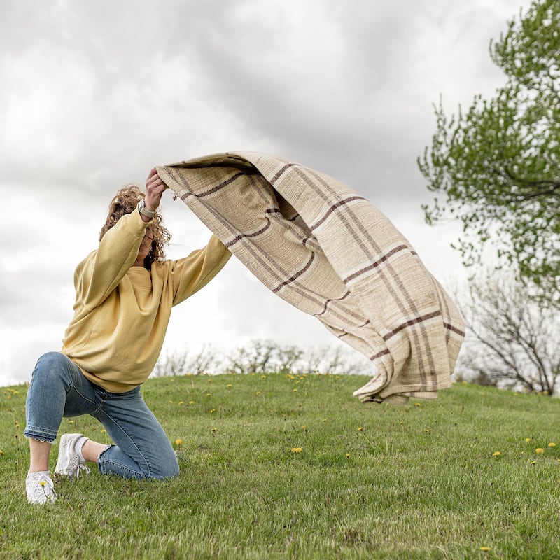Foreside Home & Garden Sepai Plaid Side Fringe Oversized Throw