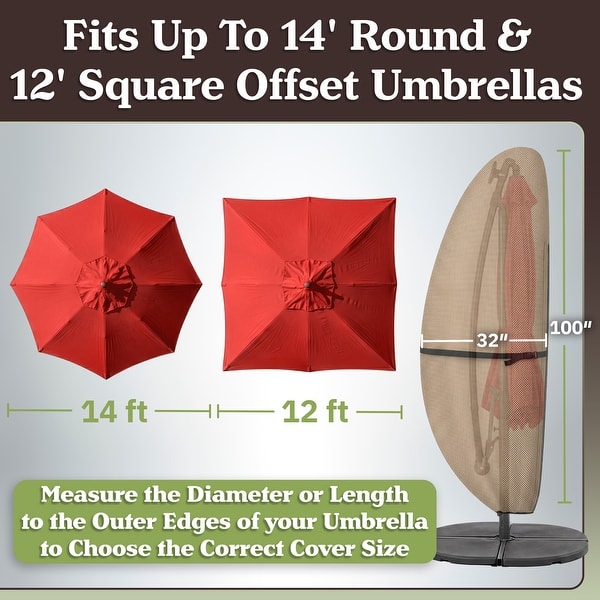 14 foot patio umbrella covers Premium Tight Weave Outdoor Cover - Heavy Duty Weatherproof Fabric - Fits 7 to 11 feet Umbrellas The secure windproof design includes an adjustable center strap with a buckle and a dual Red Patio Cantilever Umbrella Covers
