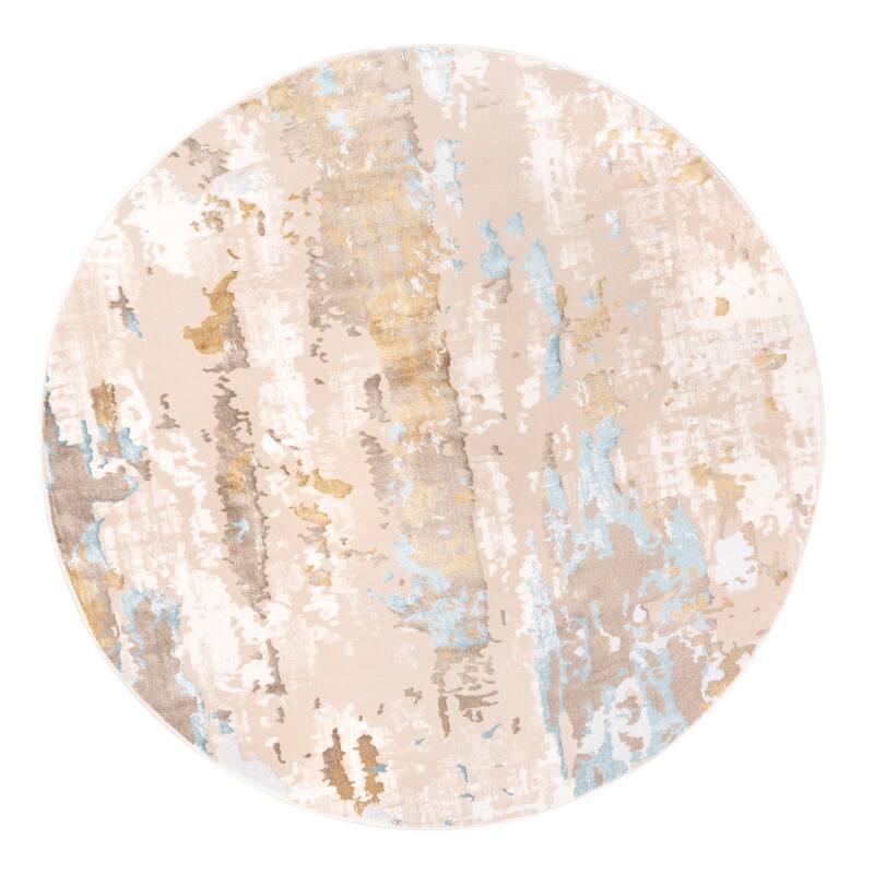 London Collection Cream/ Brown Abstract Area Rug - 5'3 x 5'3 Round