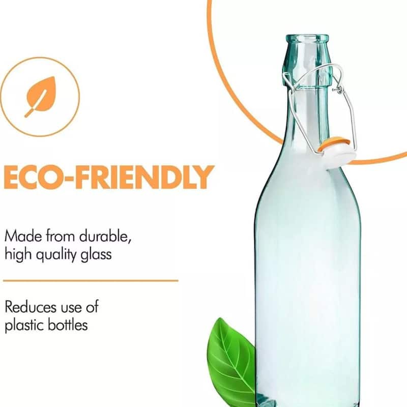 Amici Home Set of 2 Italian Recycled Green Faceted Hermetic Bottles