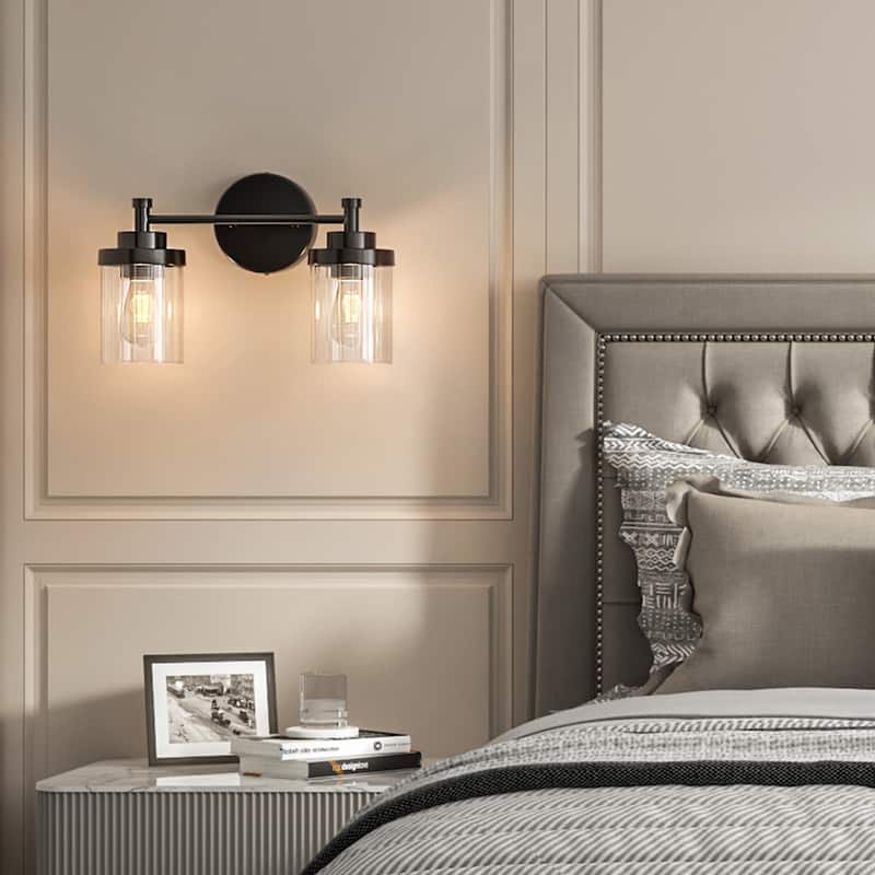 Modern Dimmable Vanity Light with Clear Ribbed Glass Shades E26 Sockets