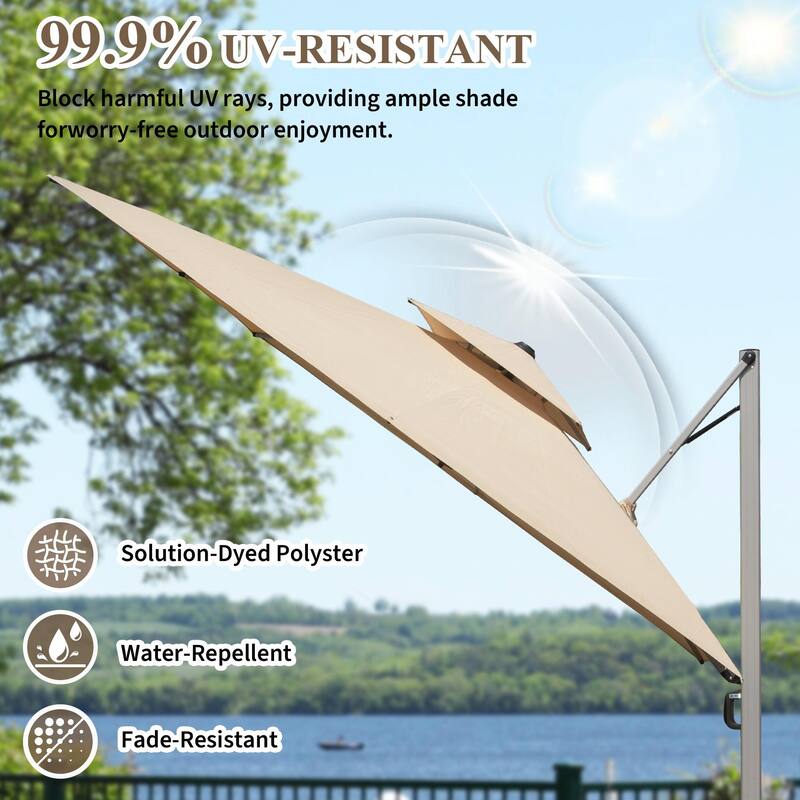 Aluminum Patio Umbrella - 360° Rotation, Hydraulic Lift