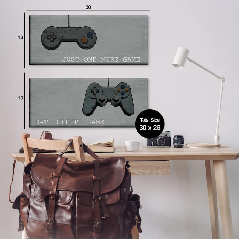 Stupell Gamer Phrases on Grey Canvas Wall Art Design By Kim Allen (Set of 2)