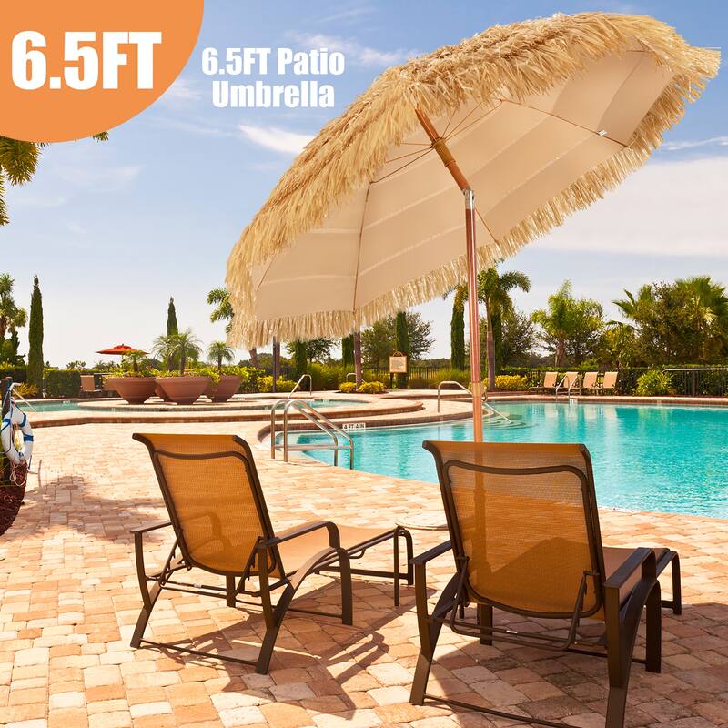 6.5Ft Thatched Patio Umbrella Portable Hawaiian Tilt Tiki Umbrella