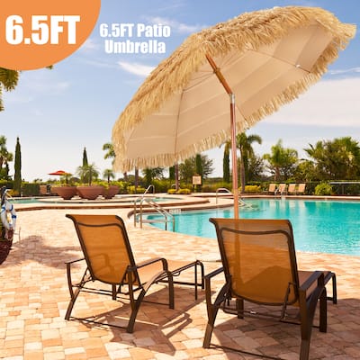 6.5Ft Thatched Patio Umbrella Portable Hawaiian Tilt Tiki Umbrella