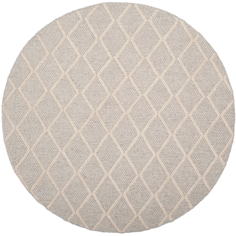 SAFAVIEH Handmade Natura Metje Wool/ Viscose Trellis Rug - 4' Round - Silver/Ivory