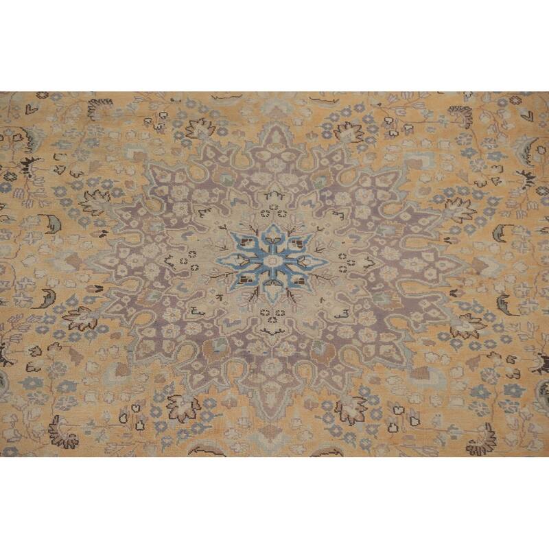Hand Knotted Oriental 100% Wool Carpet Traditional Floral Yellow & Gold Mashad Area Rug - 12' 8'' X 9' 7''