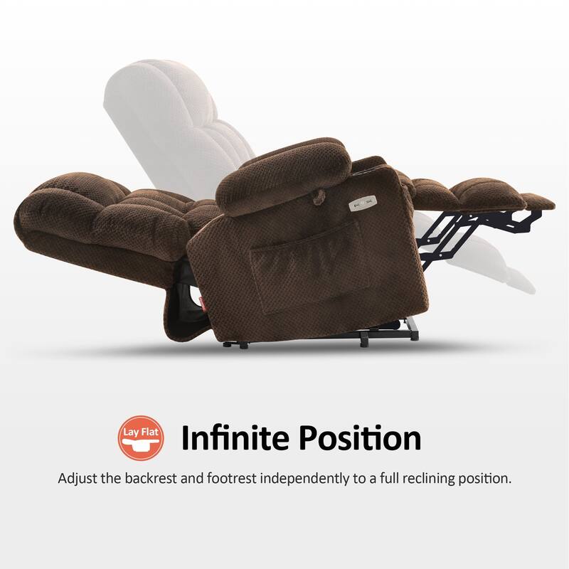 MCombo Medium Dual Motor Power Lift Recliner Chair Infinite Position, Massage and Heat, Extended Footrest, Fabric 7890