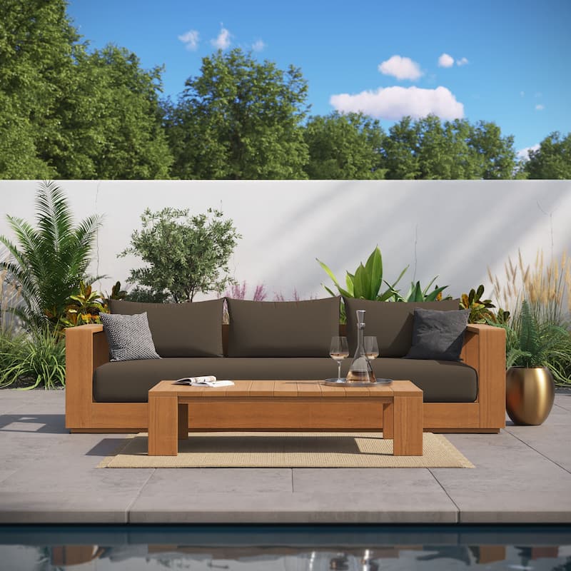 Tahoe 2-Piece Outdoor Patio Acacia Wood Sofa and Coffee Table Set - Natural Cocoa