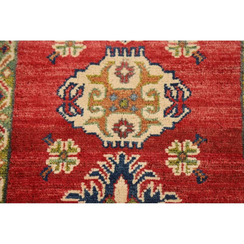 Geometric Red Kazak Oriental Rug Handmade Traditional Wool Carpet - 2'0" x 3'0"