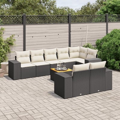 vidaXL Patio Sofa Set with Cushions Outdoor Furniture 9 Piece Poly Rattan