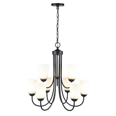 Millennium Lighting Ivey Lake 9 Light Chandelier in Multiple finishes with Frosted Glass Shades