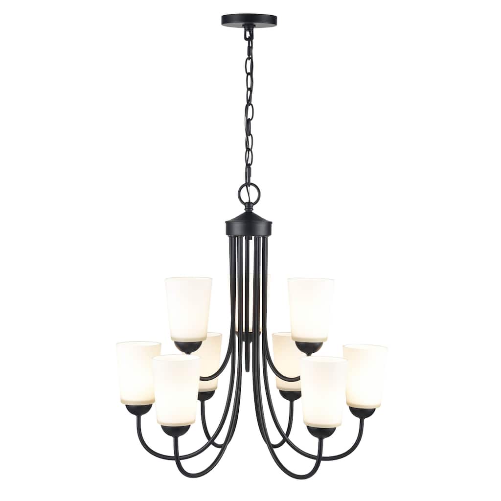 Millennium Lighting Ivey Lake 9 Light Chandelier in Multiple finishes with Frosted Glass Shades