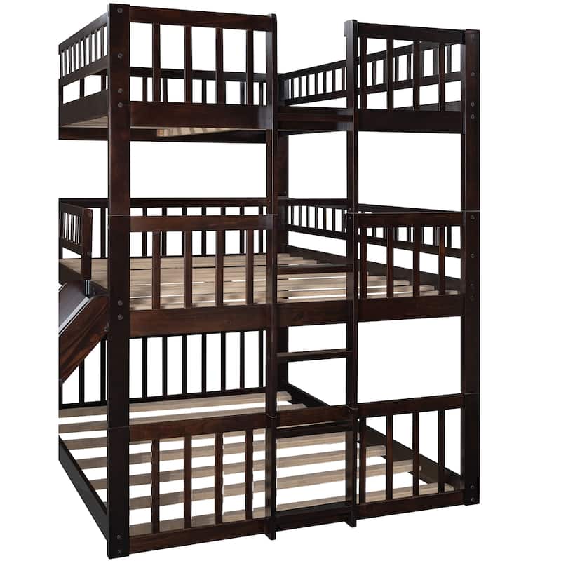 Convertible Full-Over-Full-Over-Full Triple Bunk Bed with Built-In Slide and Dual Ladders by Harper&Bright Designs