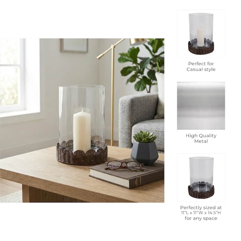 Candle Holder - Brown Glass Hurricane on Scallop Base