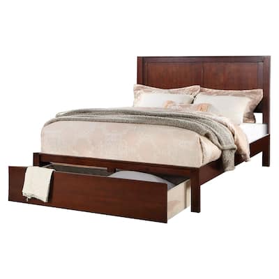 Kali Platform King Size Bed, Panel Design, 1 Storage Drawer, Cherry Brown