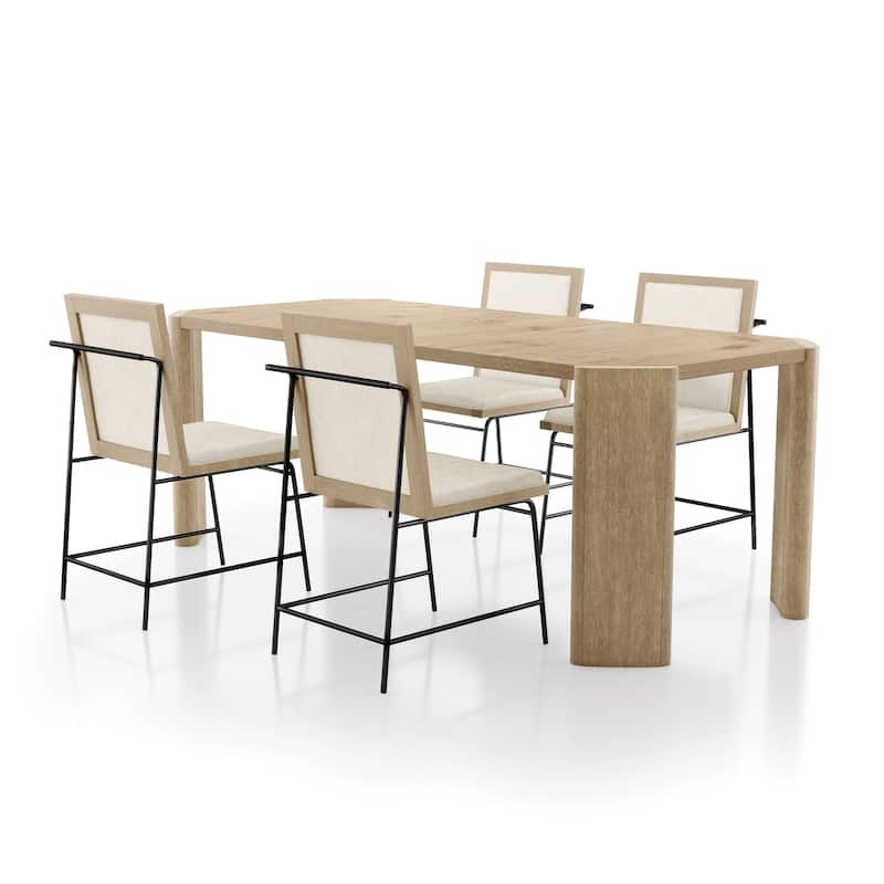 Furniture of America Elira Modern 5-Piece Oak Solid Wood Expandable Dining Set