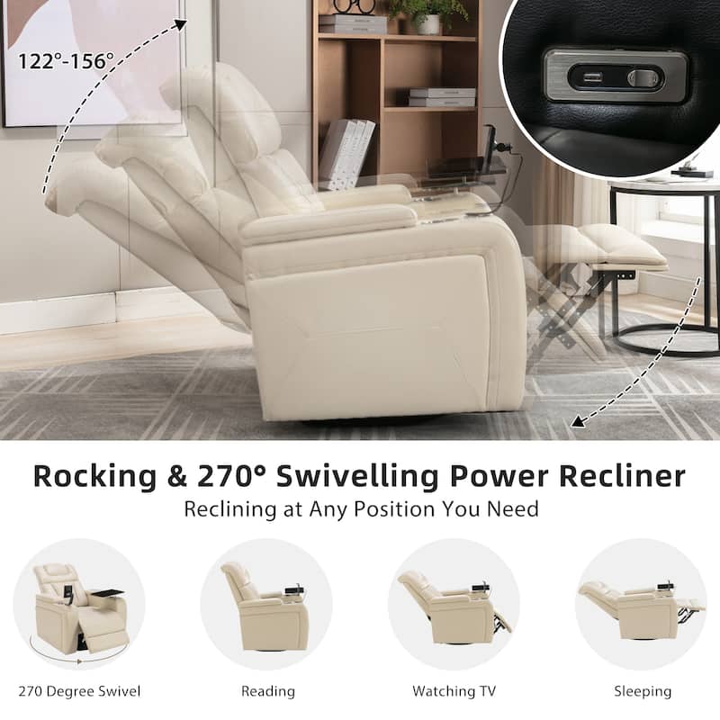 Power Recliner Chair with 270° Swivel, Rocking Function, Tray Table, USB Port, Cup Holders and Phone Holder