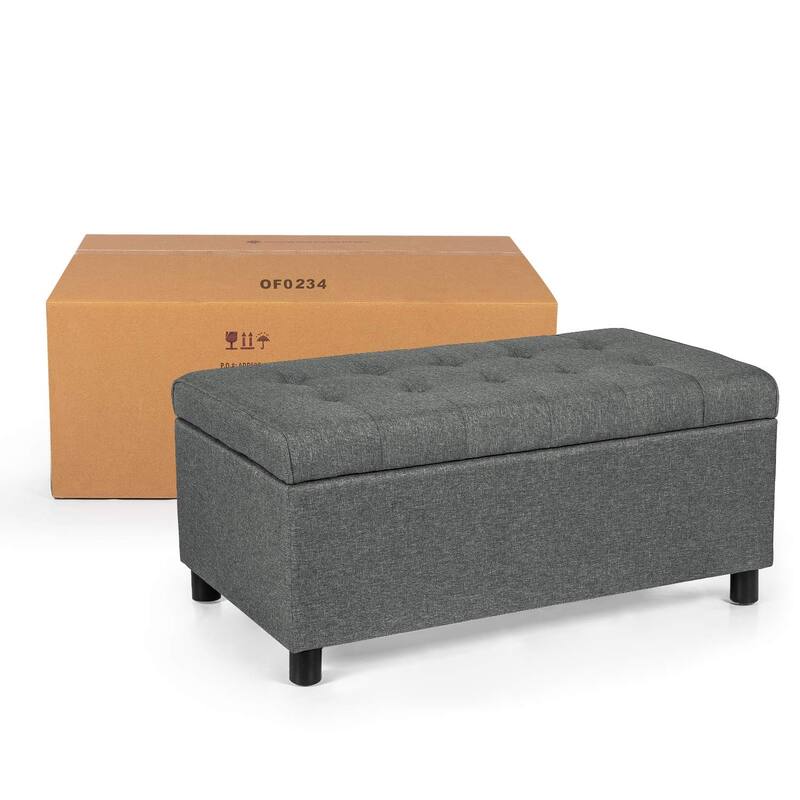 Adeco 35" Tufted Rectangular Storage Ottoman Bench