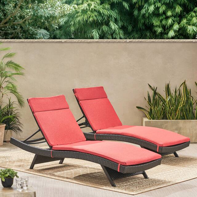 Salem Outdoor Wicker Lounge with Water Resistant Cushion (Set of 2) by Christopher Knight Home - Multibrown + Red