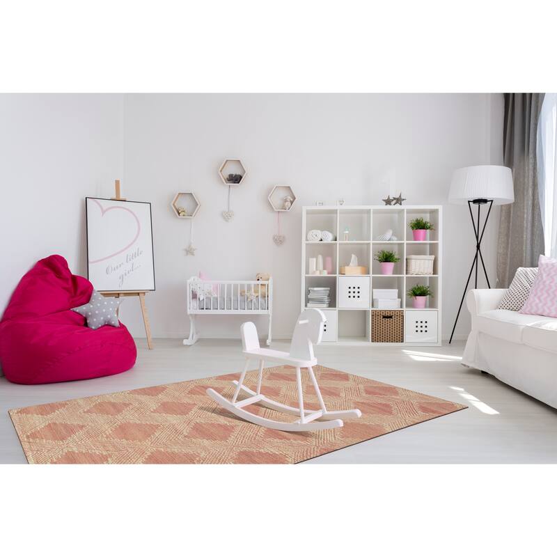 Hand-Tufted Wool Pink Contemporary Transitional Spring Rug - Modern Elegance and Playful Charm - 5' x 8' - Pink