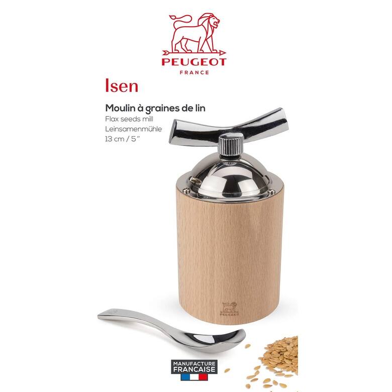 Peugeot Isen 5 Inch Manual Flax Seed Mill in Wood & Stainless Steel, Natural
