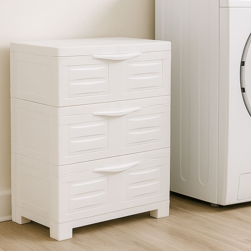 Sunnydaze 3-Tier Plastic Storage Drawers - Speckled White