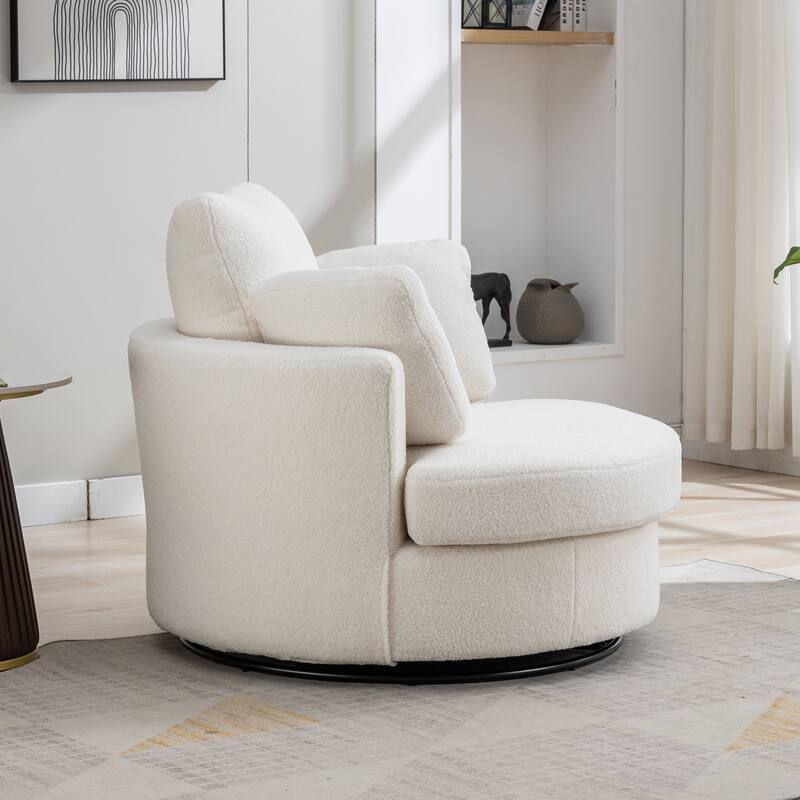 Upholstered Swivel Barrel Armchair Club Chair With Metal Base