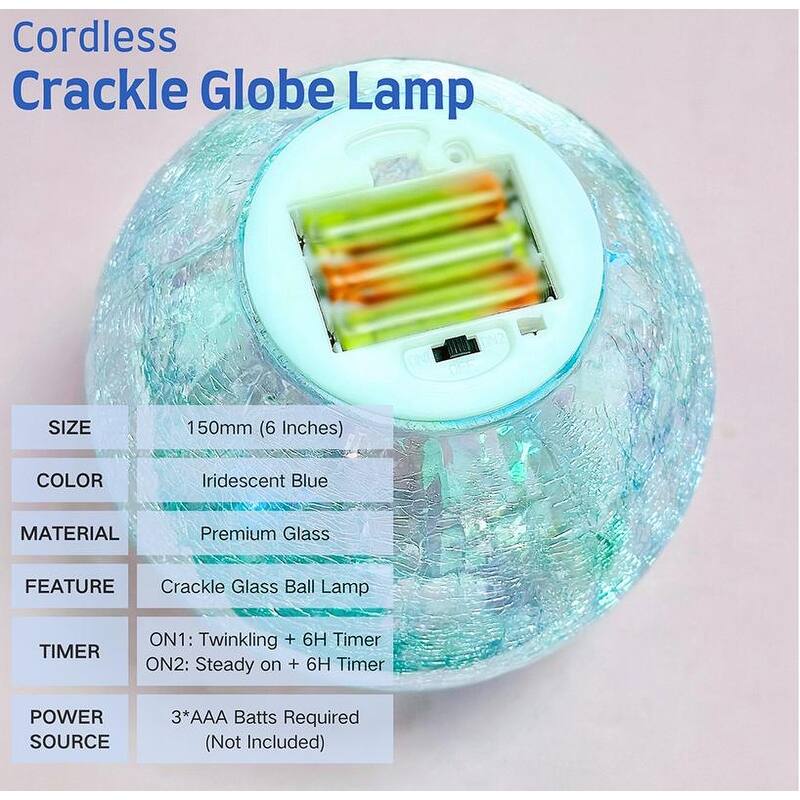 Crackle Glass LED Globe Light, Gold Mercury Orb Lamp for Christmas Decor, Table Centerpiece, Gift