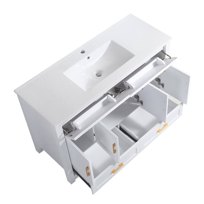 48" Bathroom Vanity with Ceramic Sink Combo, Abundant Storage Cabinet