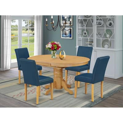 Tuscan Oval Dining Set 5pc - 42-60" Table w/ Leaf & 4 PU Leather Chairs - HomeStock