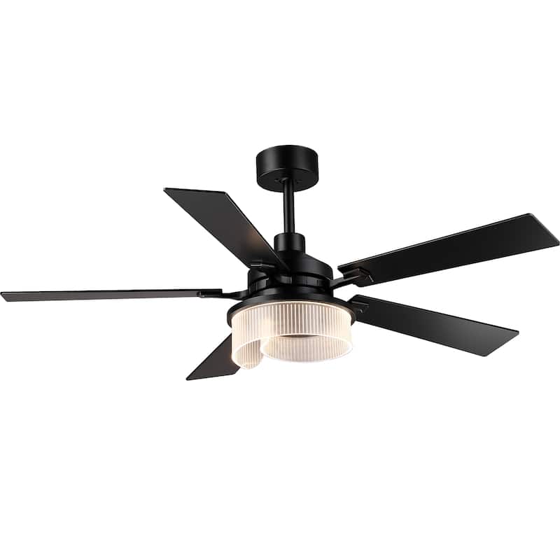52" Modern Matte Black Reversible 5 Blades Dimmable LED Ceiling Fan with Light and Remote