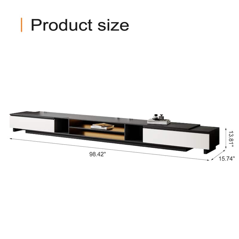 78.7" Ultra-Large Extendable TV Stand Media Console With 2 Drawers And Shelves In Black and White