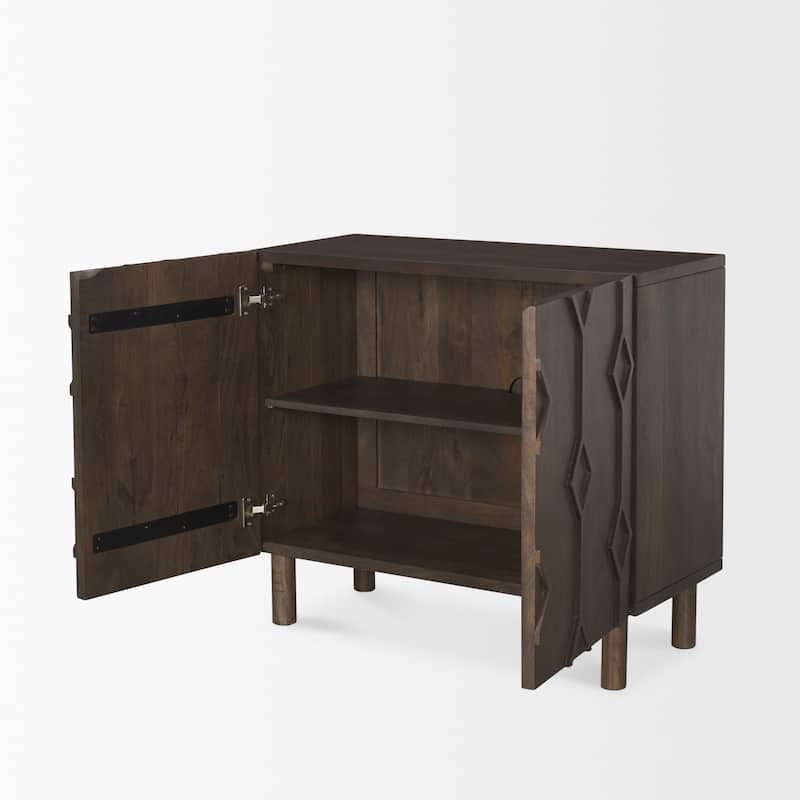 Heera Dark Brown Diamond Motif w/ Shelf Accent Cabinet - 36.0L x 16.3W x 32.0H - 36.0L x 16.3W x 32.0H